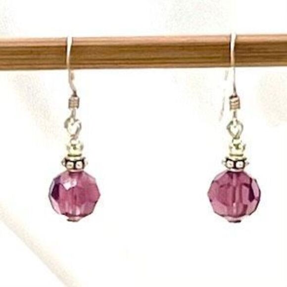 AMV Sterling 925 silver & Amethyst Crystal Dangles - Picture 1 of 7